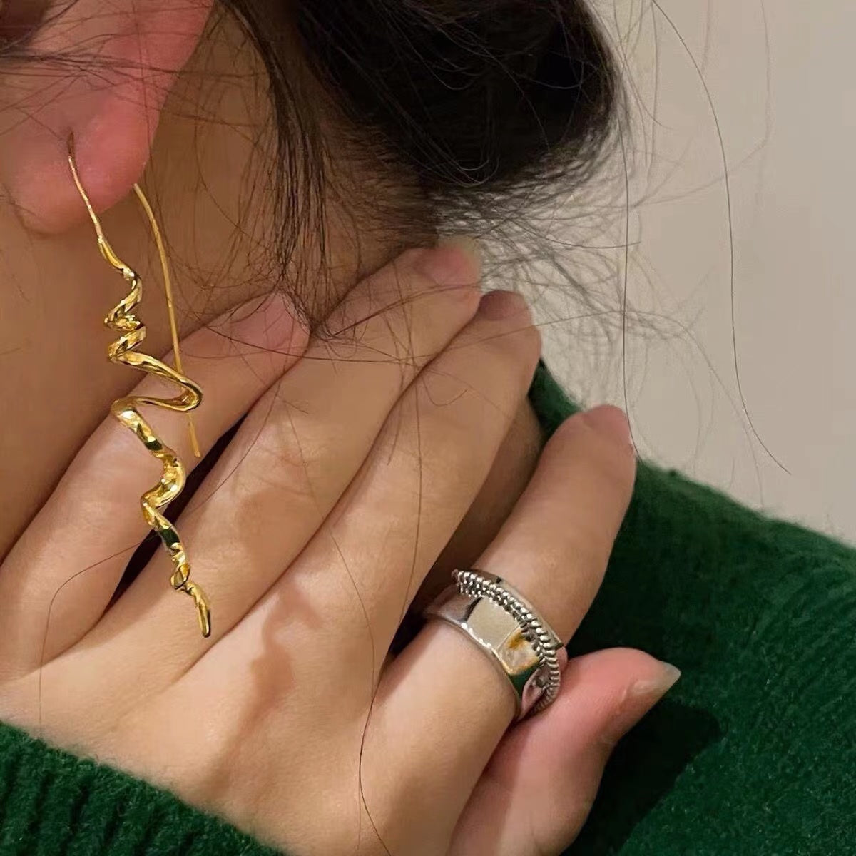 Boho Curve Gold and Brass Earrings