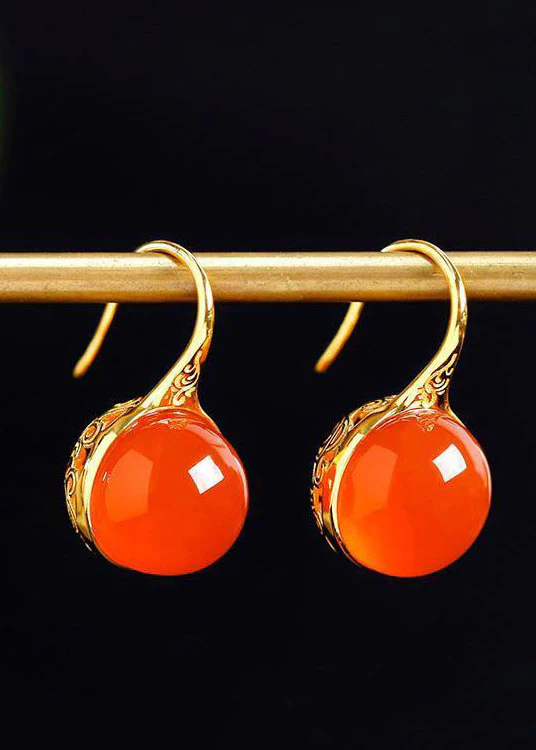 Natural Agate Silver Red Earrings