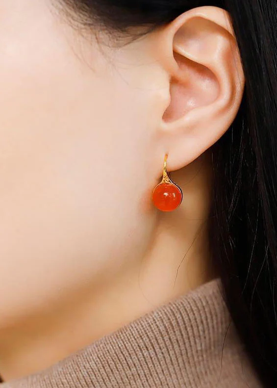 Natural Agate Silver Red Earrings