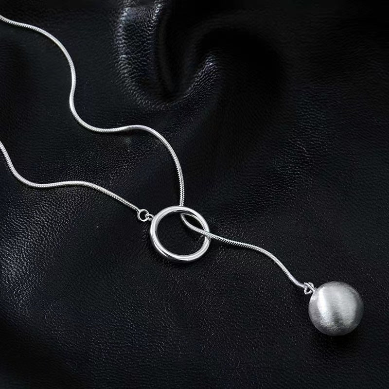 French Sterling Silver Ball Pendant Necklace