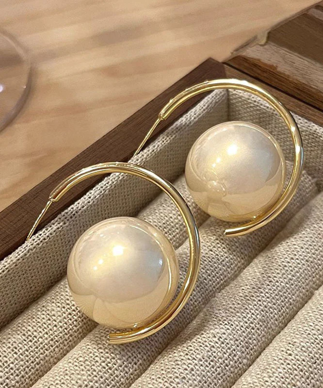 Big French Pearl Hoop Earrings