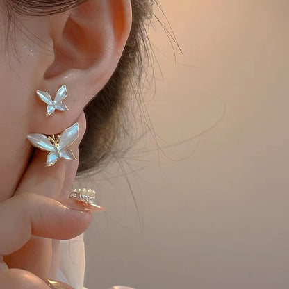 French Flegant Gold Butterfly Stud Earrings