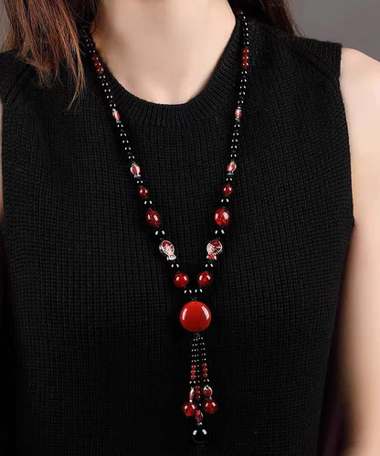 Vintage Long Red Agate Pendant Necklace