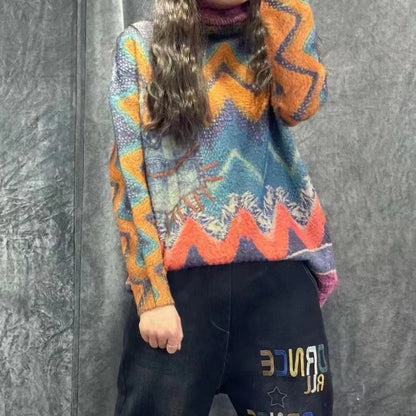 Loose Printed Vintage Pullover Sweater