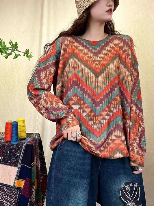 Loose Pullover Geometric Print Sweater