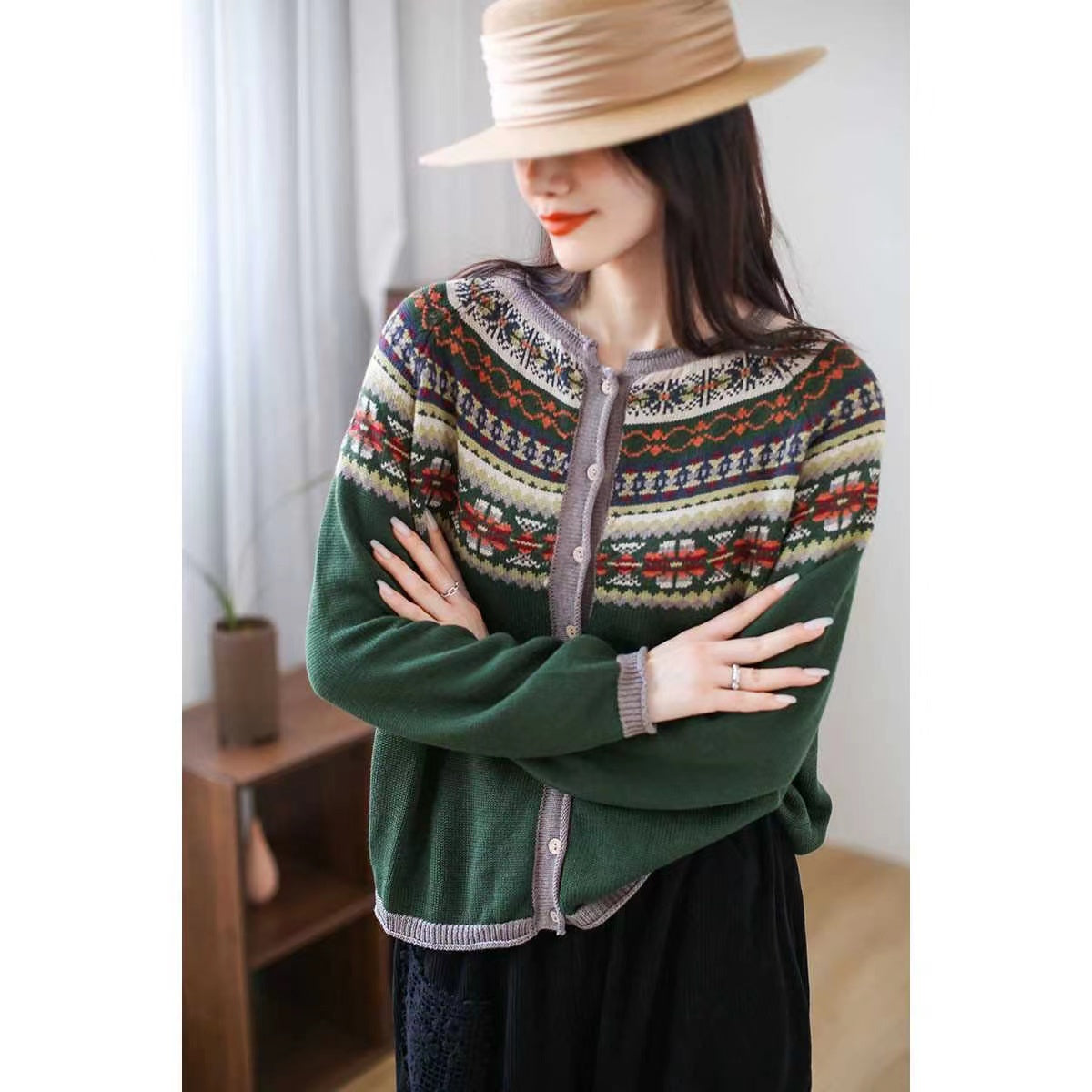 Vintage Jacquard Cardigan Jacket Sweater