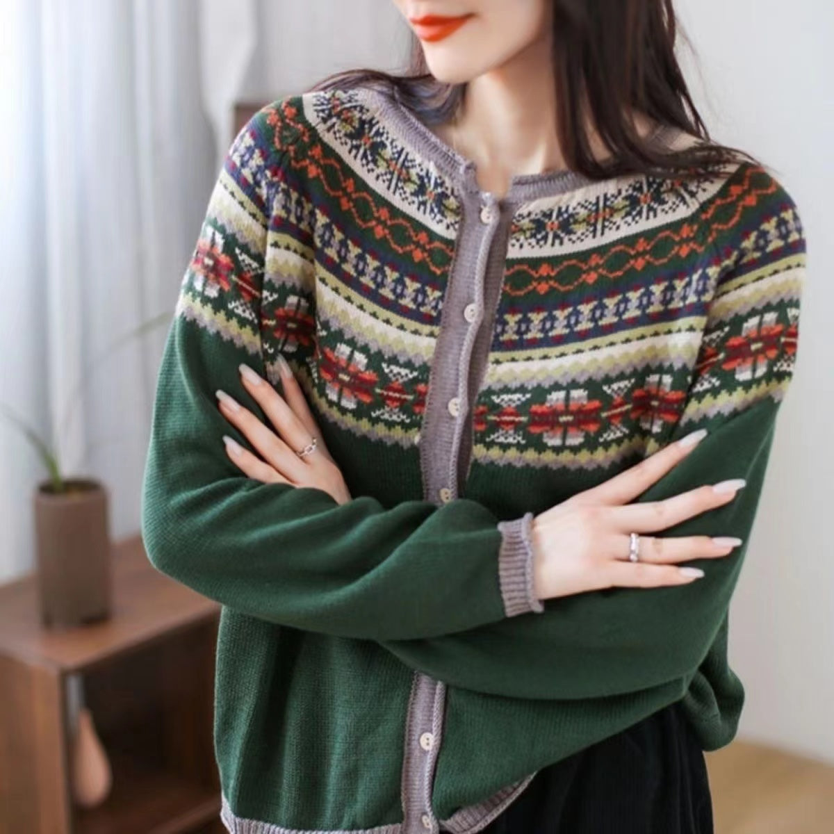 Vintage Jacquard Cardigan Jacket Sweater