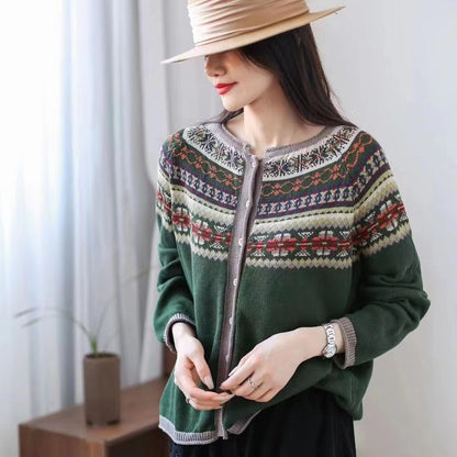 Vintage Jacquard Cardigan Jacket Sweater