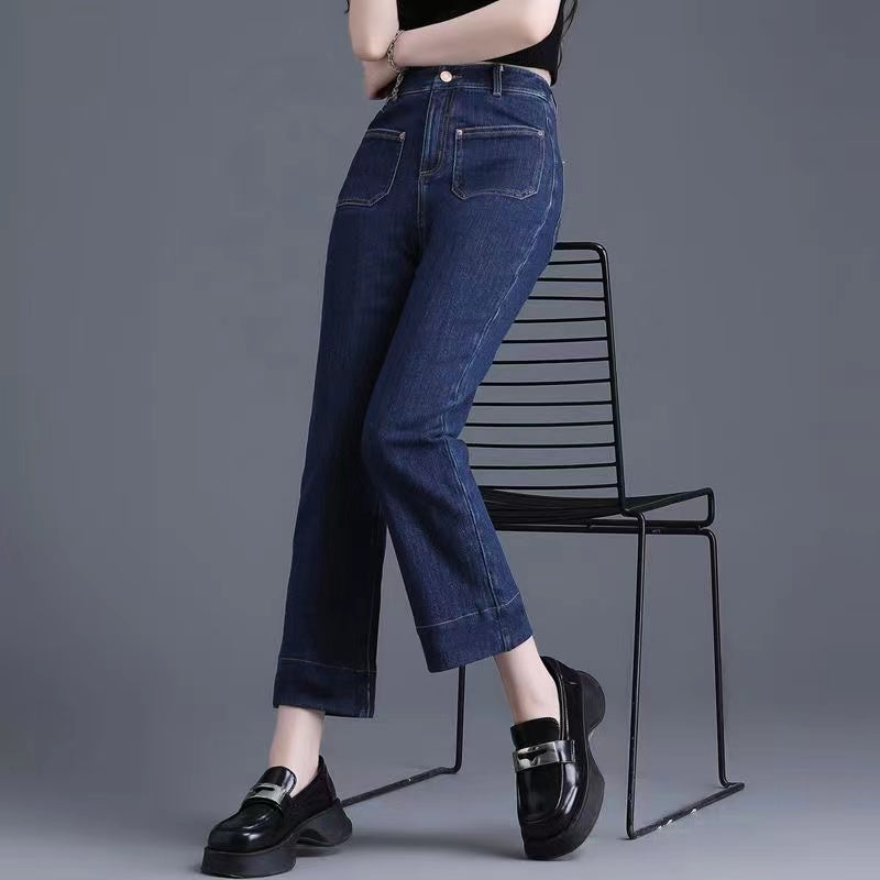 French mid-rise patch pockets straight through jeans