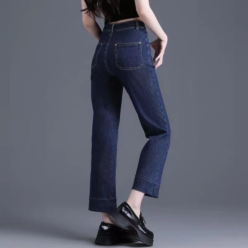 French mid-rise patch pockets straight through jeans