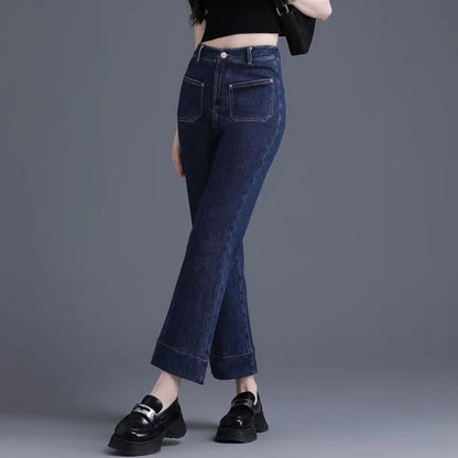 French mid-rise patch pockets straight through jeans