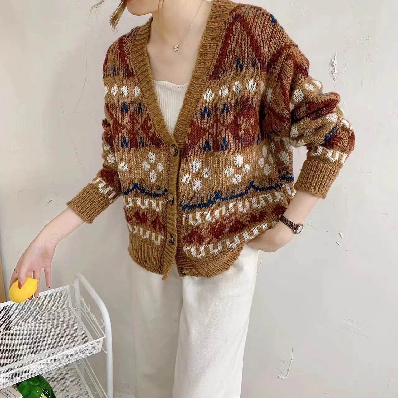 Vintage Cardigan Knit Jacquard Sweater