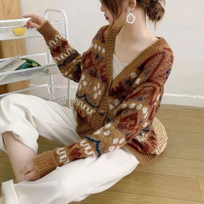 Vintage Cardigan Knit Jacquard Sweater