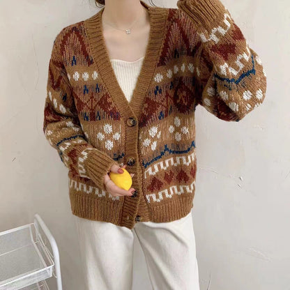 Vintage Cardigan Knit Jacquard Sweater