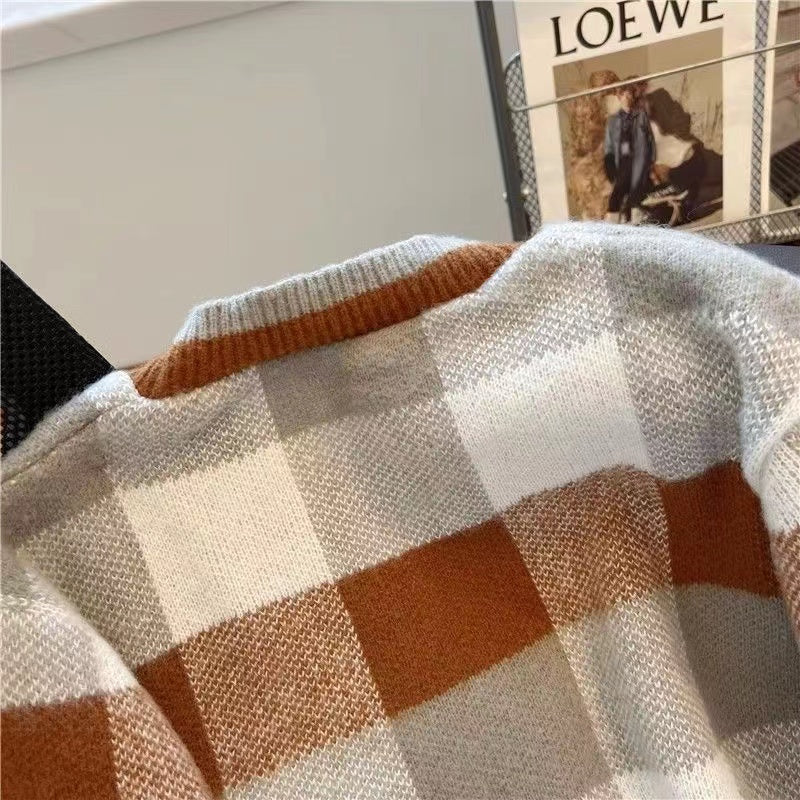 Clashing Plaid Loose Cardigan Sweater