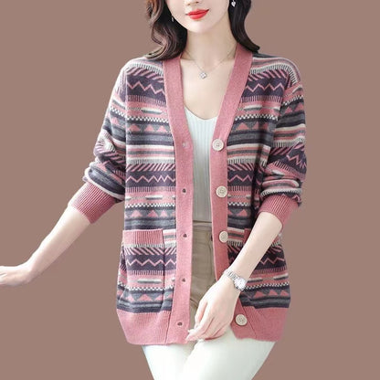 Loose Striped Cardigan Sweater