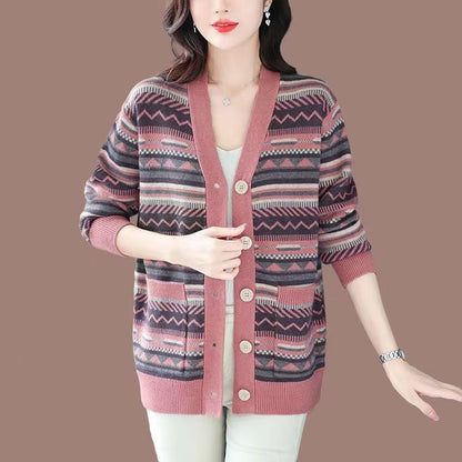 Loose Striped Cardigan Sweater