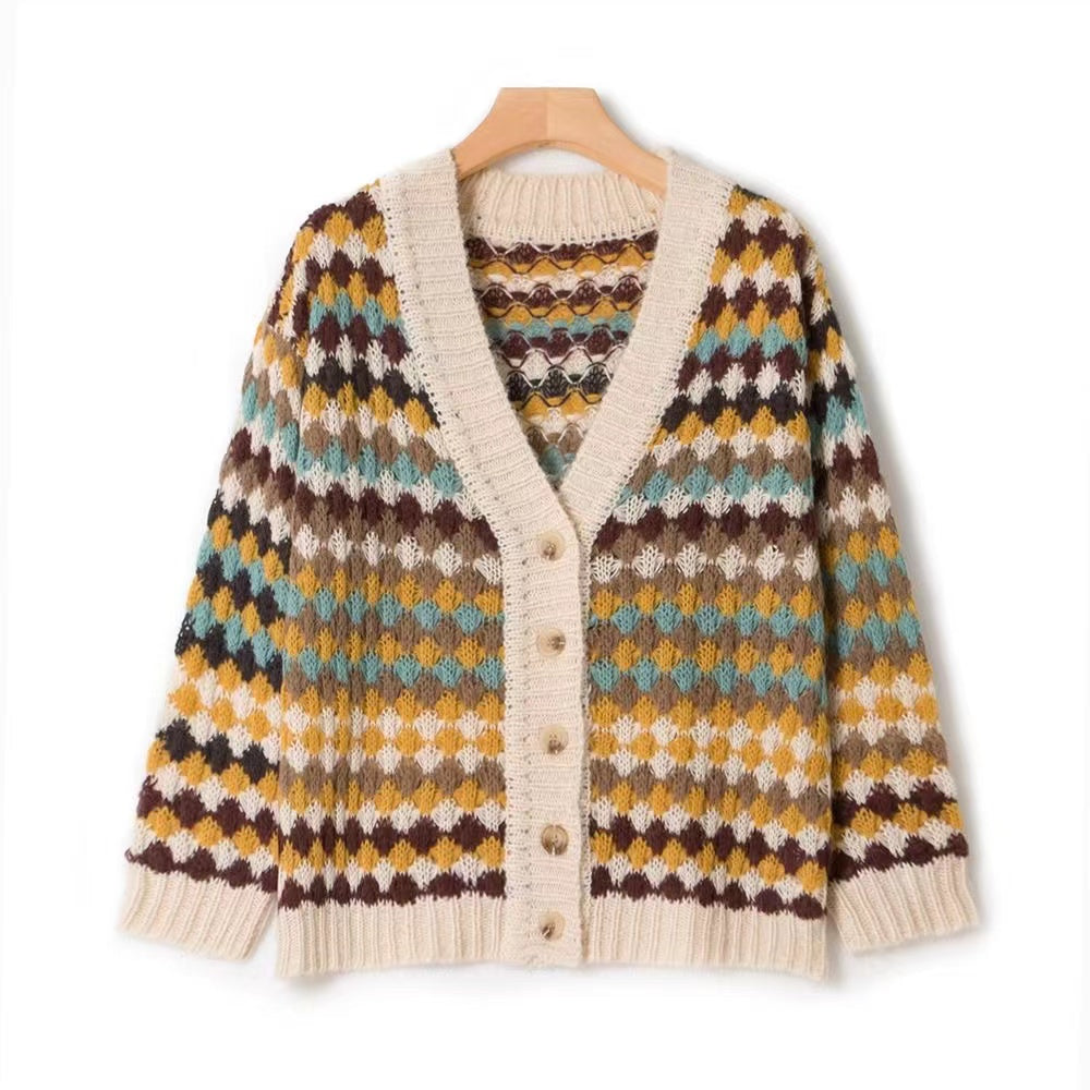 Geometric Rainbow Cardigan Sweater Jacket