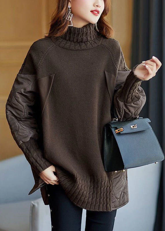 Loose High Neck Splicing Clip Cotton Autumn and Winter Knitted Sweater