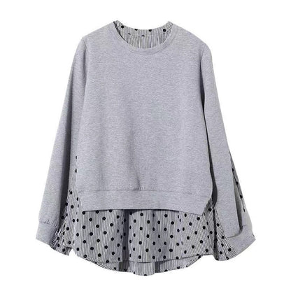 Loose False Two Piece Patchwork Polka Dot Long Sleeve Top