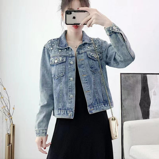 Loose Large Size Pearl Denim Jacket