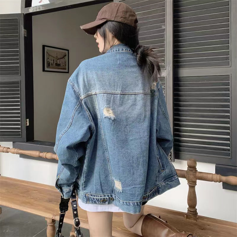 Vintage Hole Hundred Sleeve Long Sleeve Denim Jacket