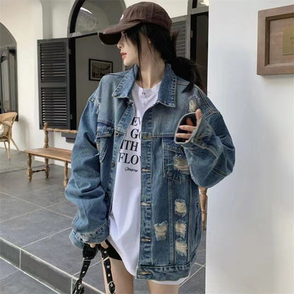 Vintage Hole Hundred Sleeve Long Sleeve Denim Jacket