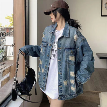 Vintage Hole Hundred Sleeve Long Sleeve Denim Jacket