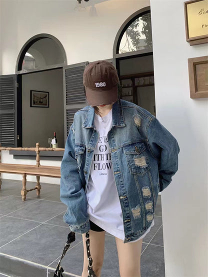 Vintage Hole Hundred Sleeve Long Sleeve Denim Jacket