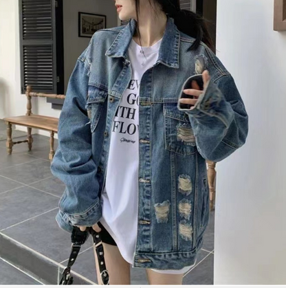 Vintage Hole Hundred Sleeve Long Sleeve Denim Jacket