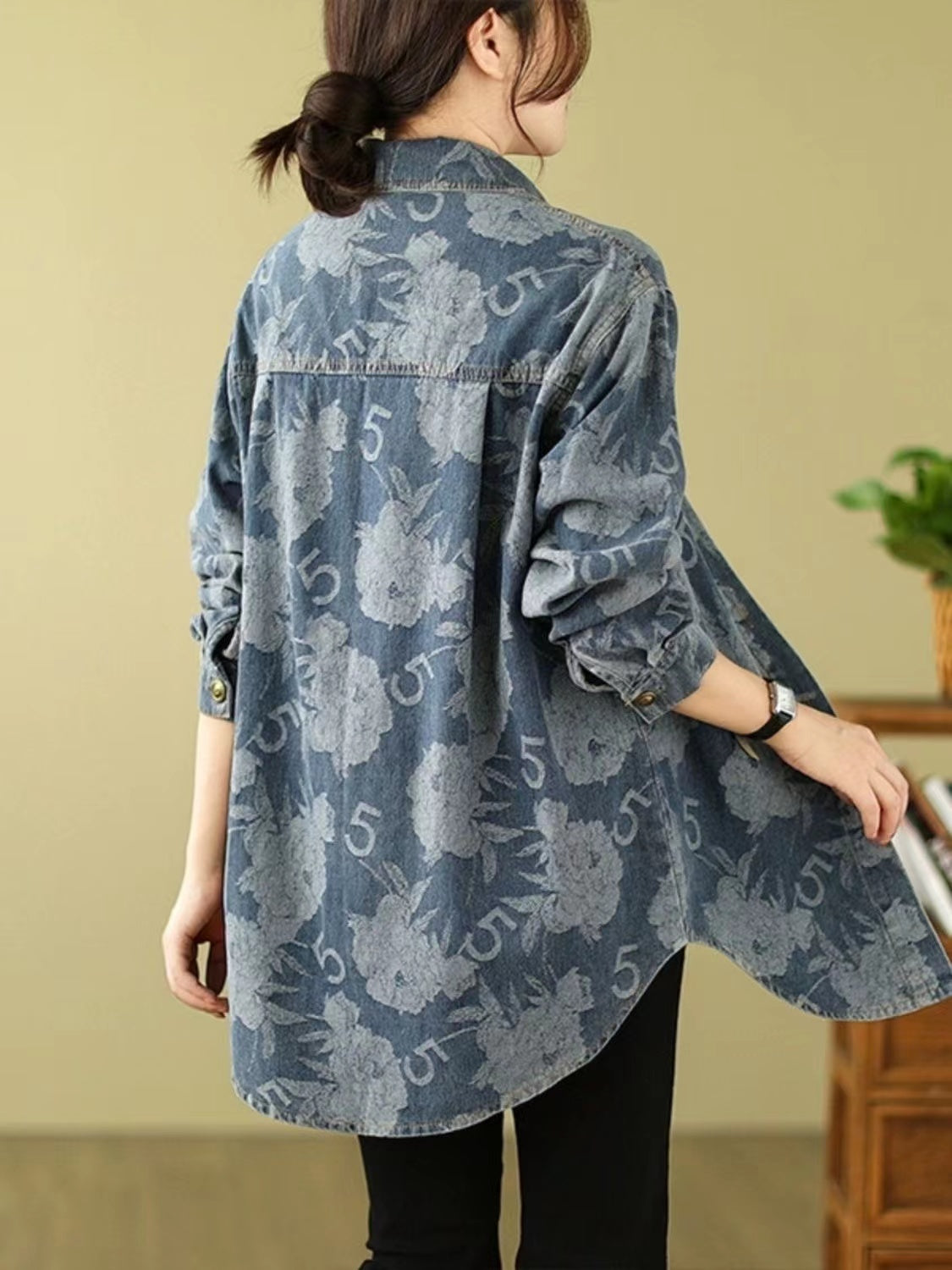 Elegant Printed Shirt Denim Jacket