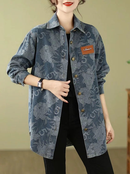 Elegant Printed Shirt Denim Jacket