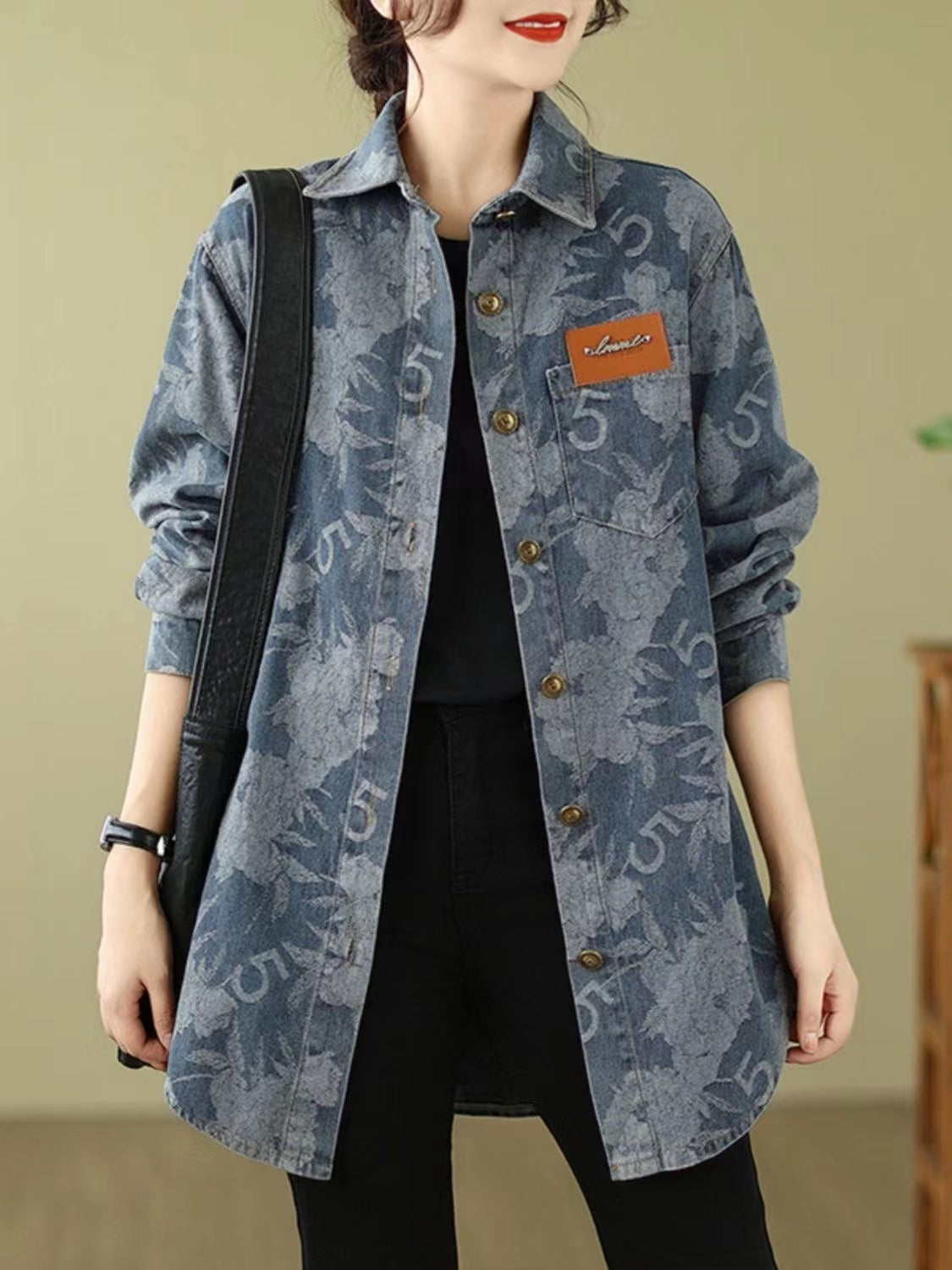 Elegant Printed Shirt Denim Jacket