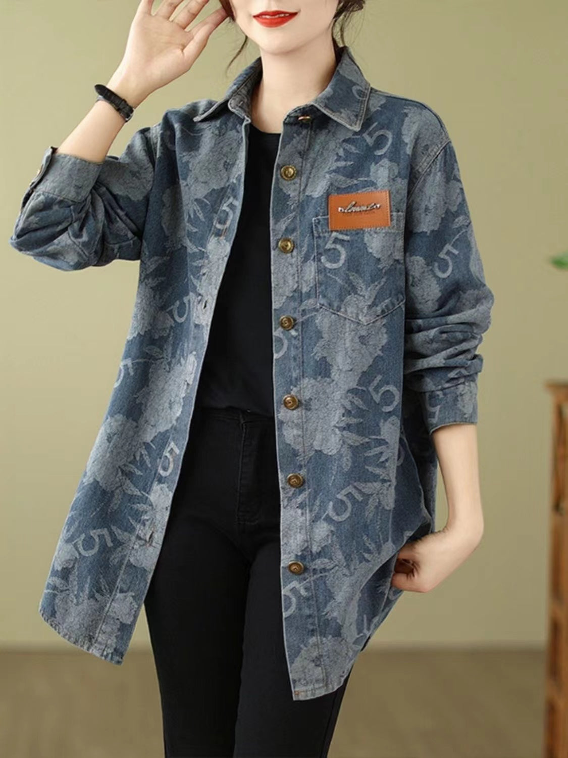 Elegant Printed Shirt Denim Jacket