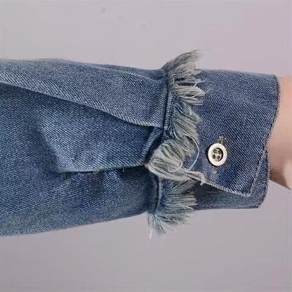 Loose Pocket Button Denim Long Sleeve Dress