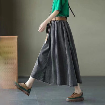 Vintage Patchwork A-Line Skirt Denim Skirt