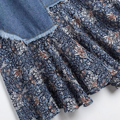 Vintage Irregular Patchwork A-Line Denim Skirt