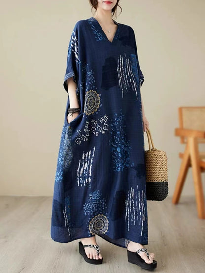 Bohemian V-neck beach length dress