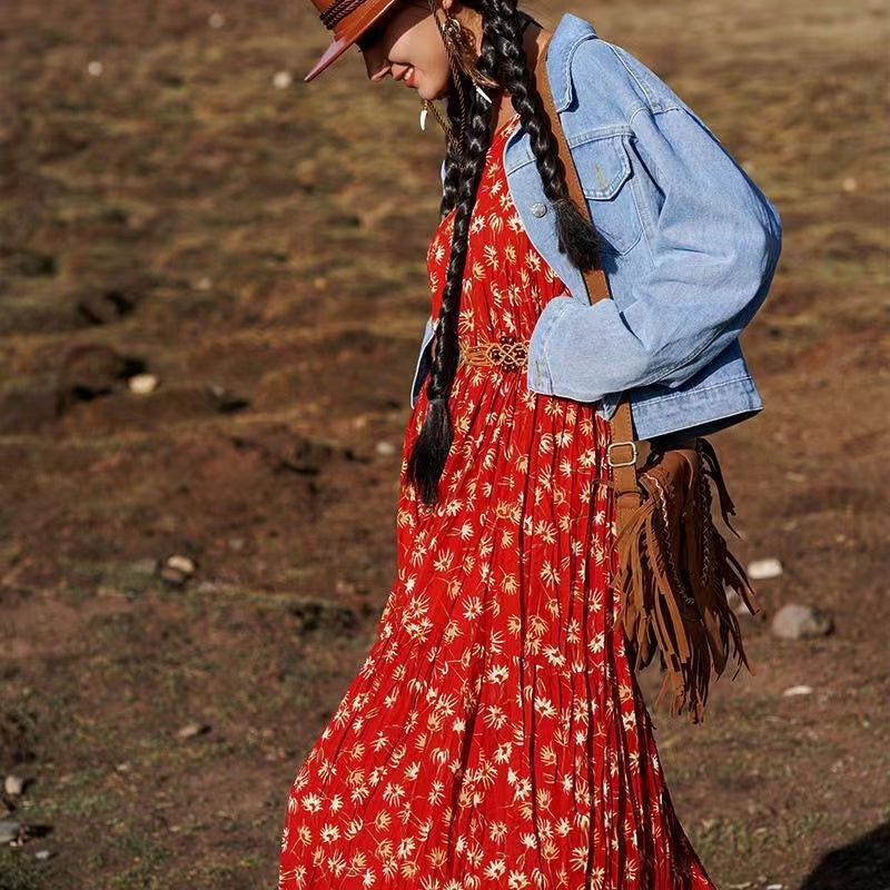 Bohemian Red Halter Peplum Dress