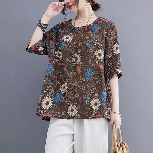 Casual Printed Loose Short Sleeve Shirt Top