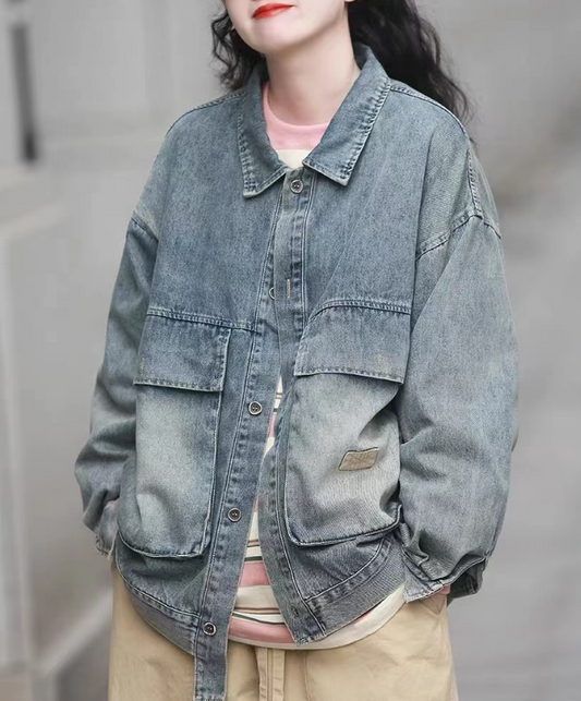 Oversized Pocket Denim Jacket Blue