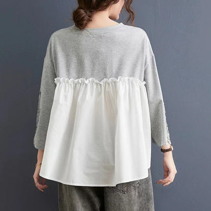 Chic Lace Patchwork Crew Neck T-Shirt Top