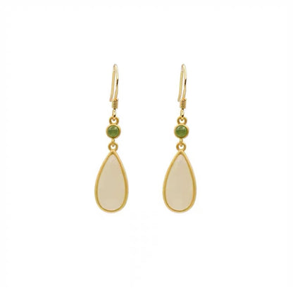 Chinese Style Jadeite Zirconia Drops 18K Earrings