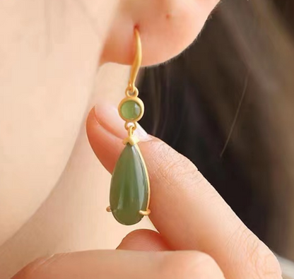 Chinese Style Jadeite Zirconia Drops 18K Earrings