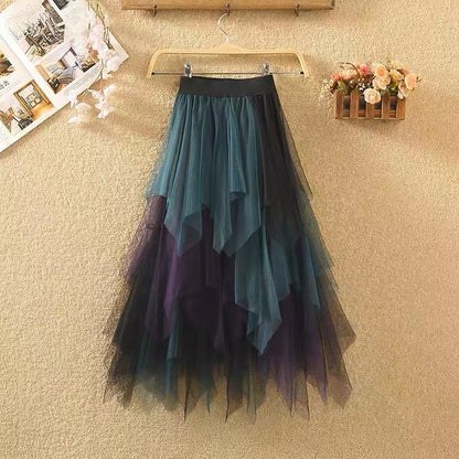 Tulle Asymmetric Patchwork Colourful Half-body Skirt