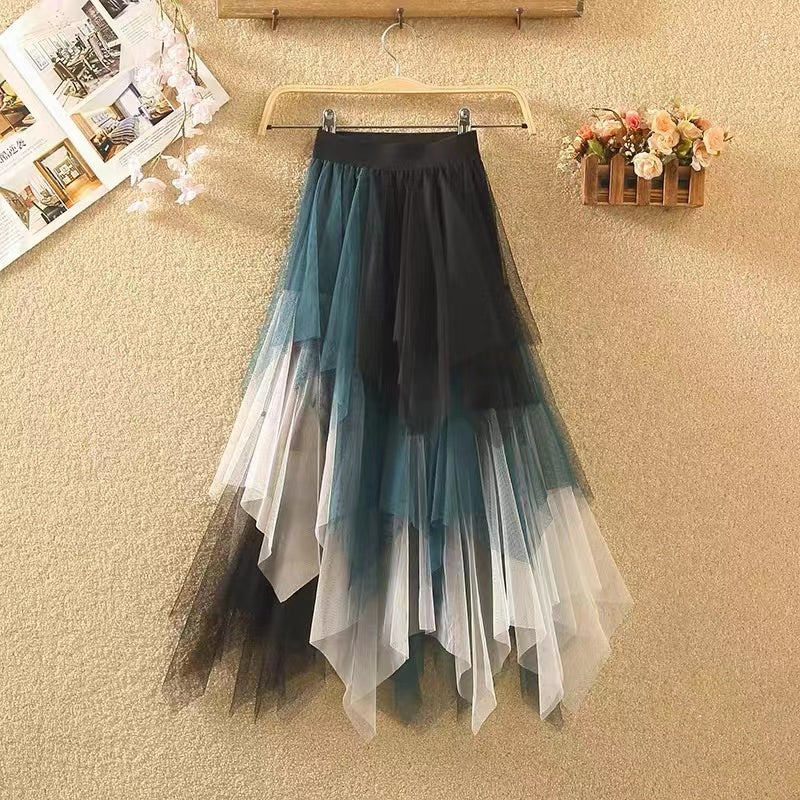 Tulle Asymmetric Patchwork Colourful Half-body Skirt