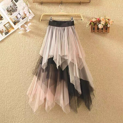 Tulle Asymmetric Patchwork Colourful Half-body Skirt