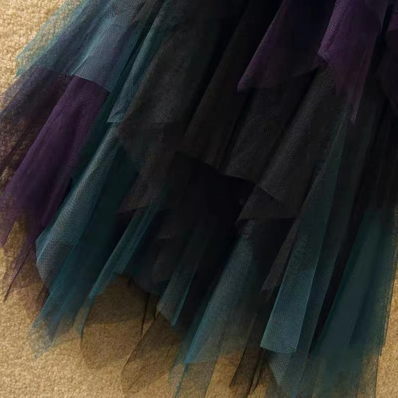 Tulle Asymmetric Patchwork Colourful Half-body Skirt