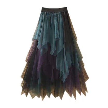 Tulle Asymmetric Patchwork Colourful Half-body Skirt