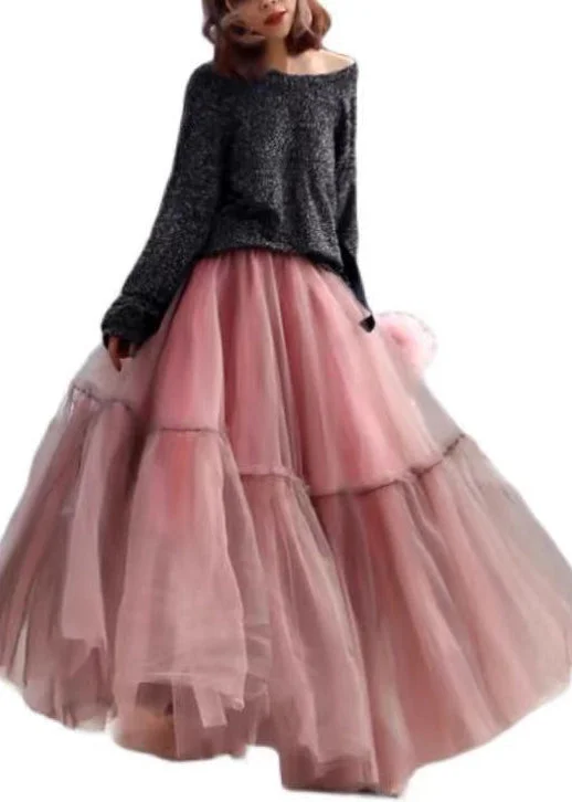 Pink Ruffled Tulle Crushed Pleat Round Half Bodycon Skirt